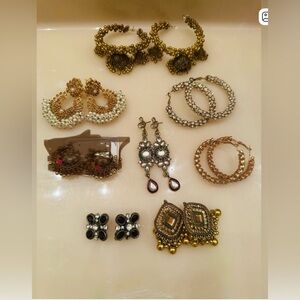 Ultimate Desi Earring Collection: 8 Bundle of Jhumkas, Chandbalis, Fusion Hoops